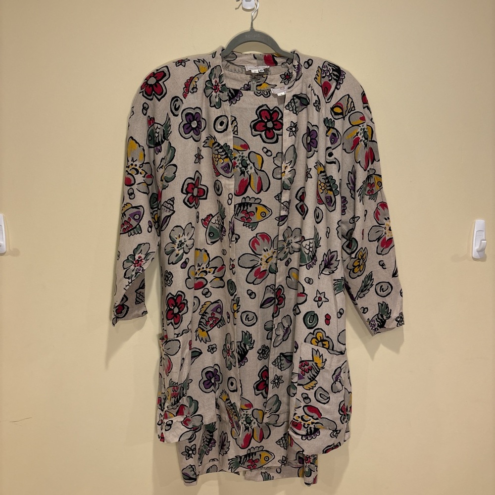 Vintage 2-Piece Floral Fish Print Linen Dress Set by EBI – Size 10